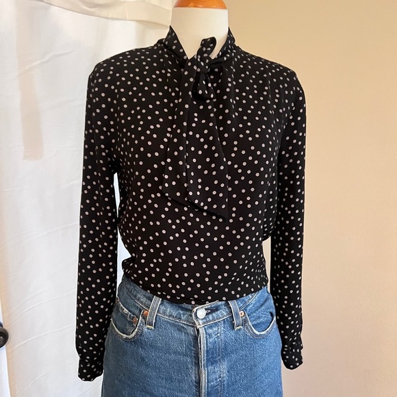Boohoo Polka Dot Blouse With Tie - Picture 1 of 4